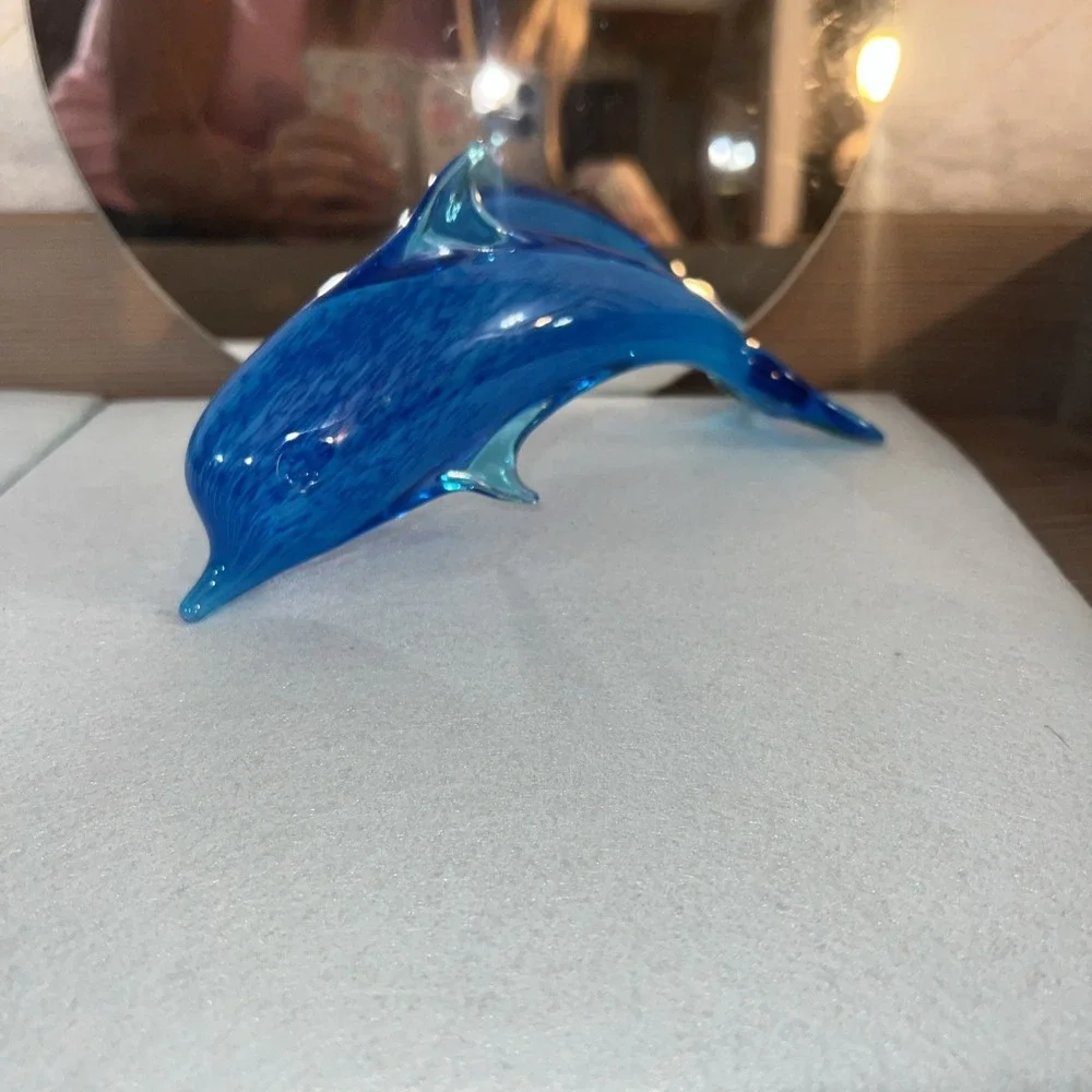 BLUE GLASS JUMPING‎ DOLPHIN-Turquoise Blues-Table Decor-Ocean-Beach Decor